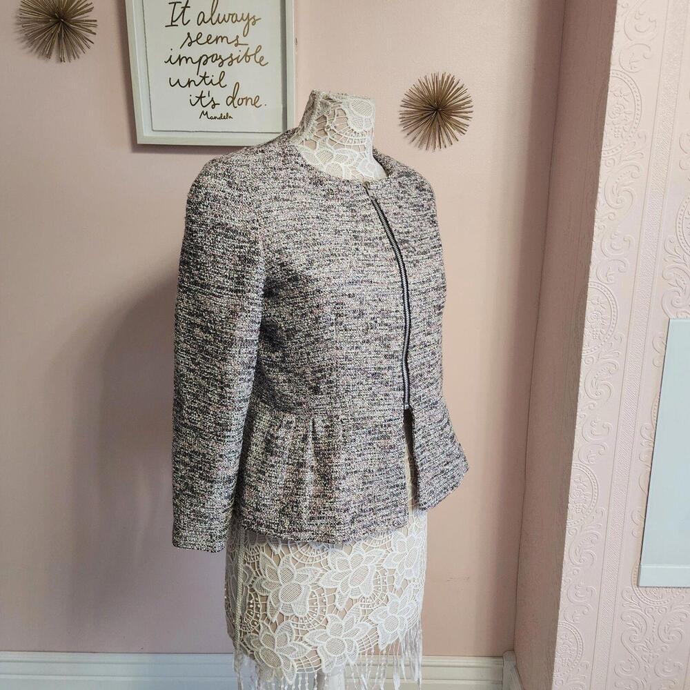 Helene Berman London peplum tweed black pink white metallic blazer jacket L
